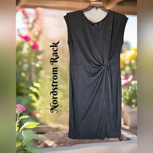 Nordstrom Rack Womens Black Midi Dress Sz XL Modal Blend Side Tie Knot So Soft